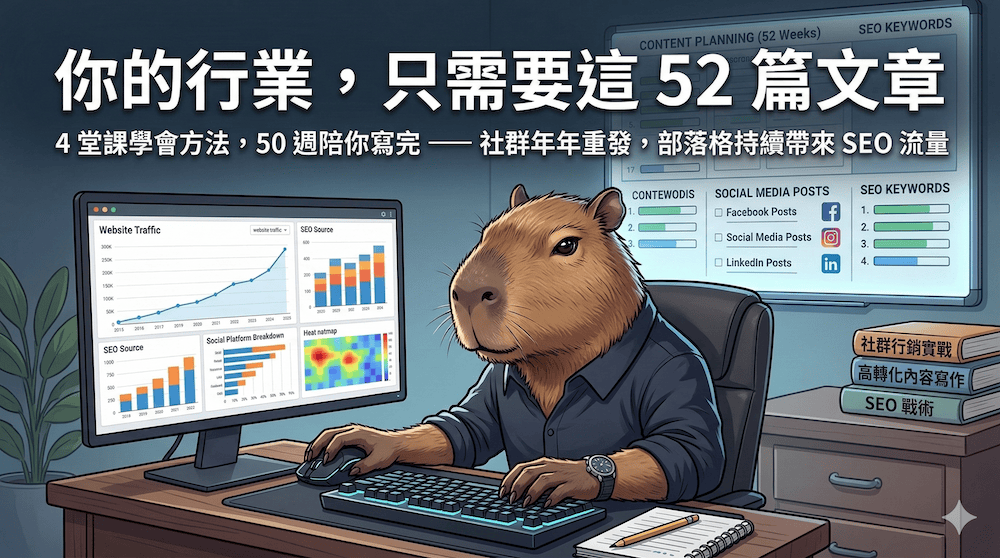[回放] 你的行業，只需要這 52 篇文章 - 4 堂課學會方法，50 週陪你寫完 — 社群年年重發，部落格持續帶來 SEO 流 討論區
